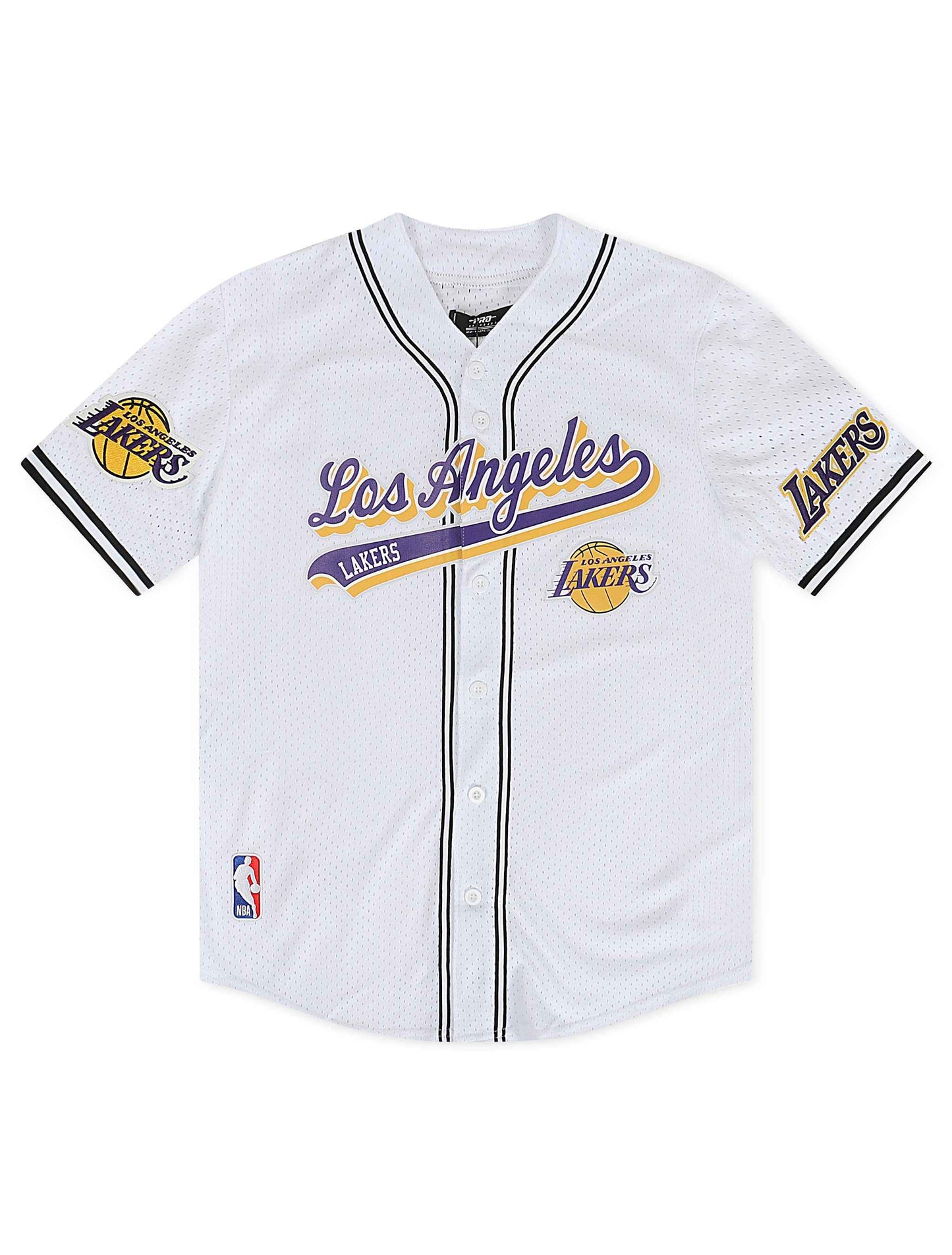 Pro Standard LA Lakers Script Tail Mesh Button Down Shirt - White/Black