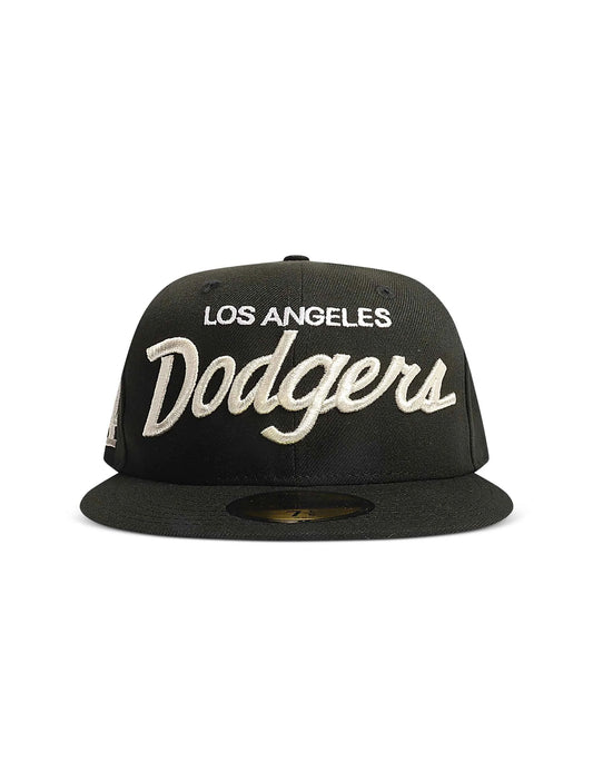 New Era 5950 Dodgers Side LA Metallic Script Hat - Black/Silver