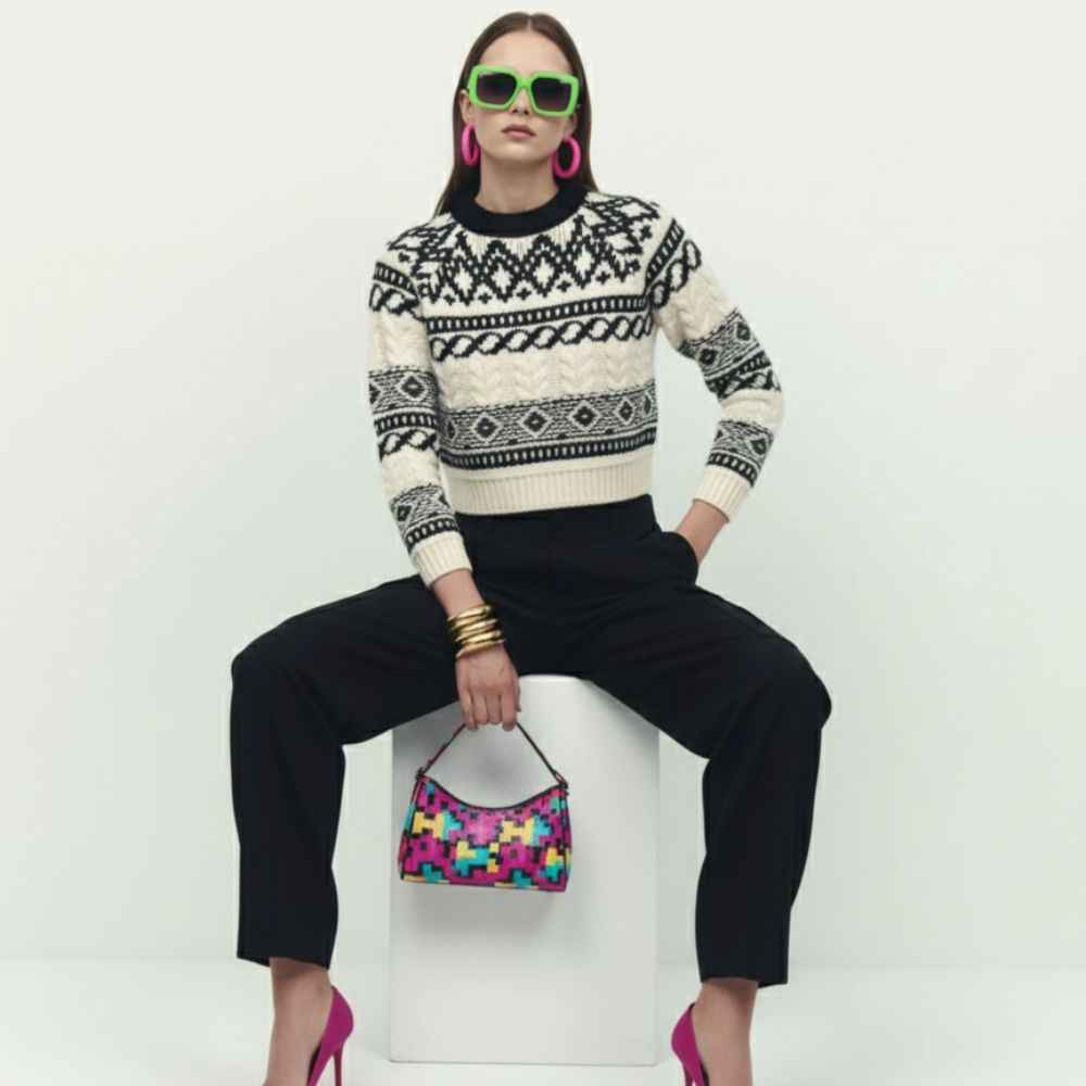 Jacquard Cropped Sweater, Tribeca | Women - BYMANYC ® New York