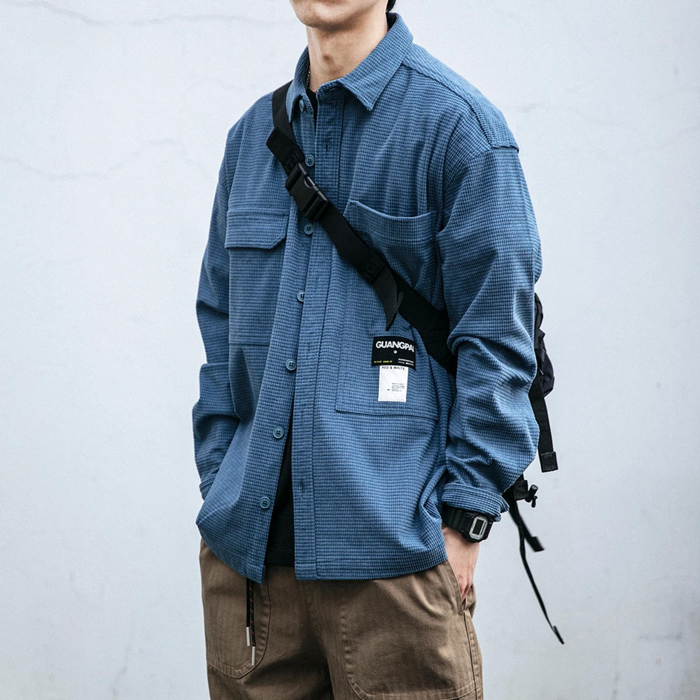Corduroy Waffle Plaid Semi Collar Overshirt