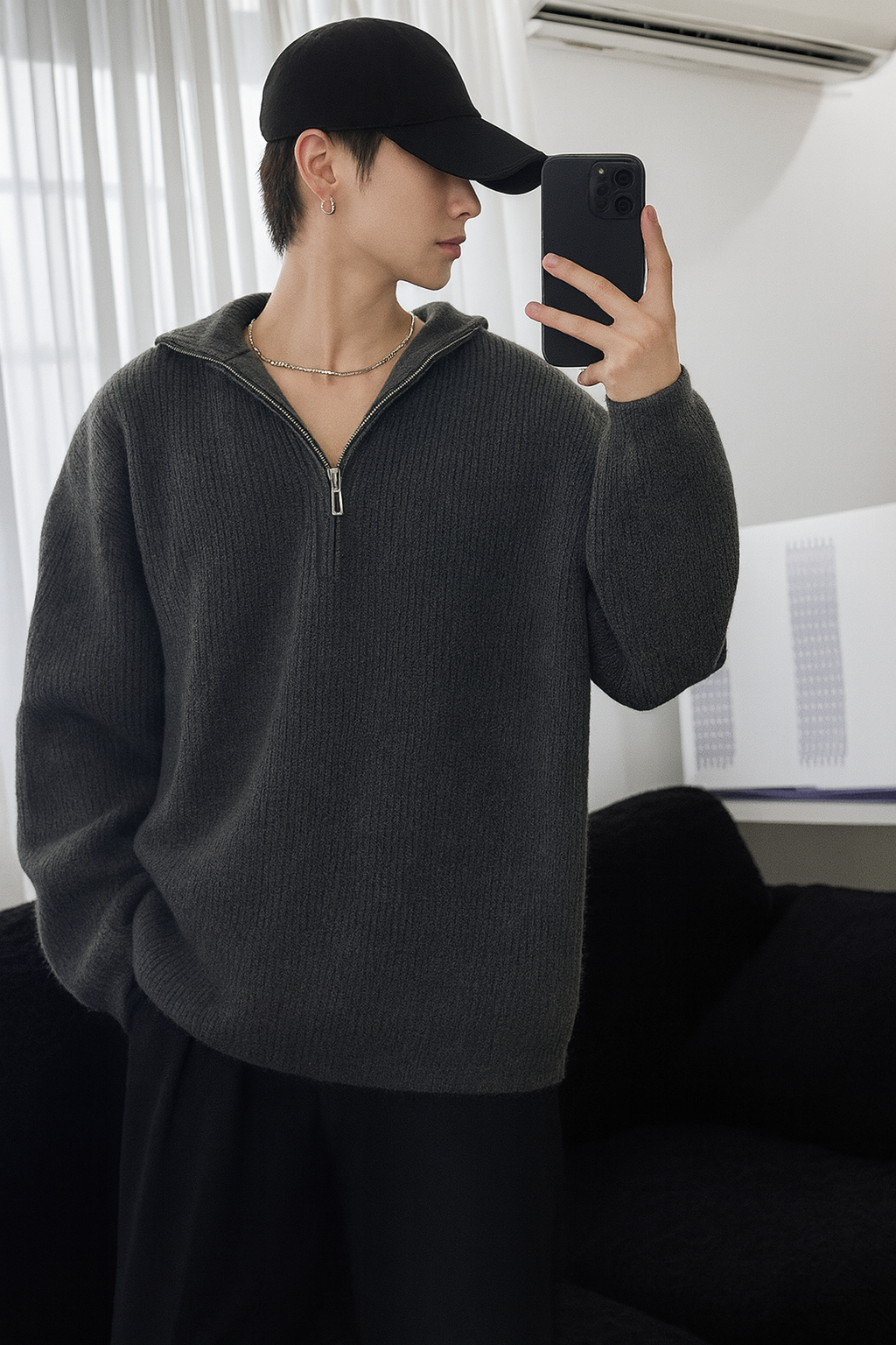 Y2K Cozy Knitted Half Zipper Hooded Knitwear Sweater - Luxuryurbanwear