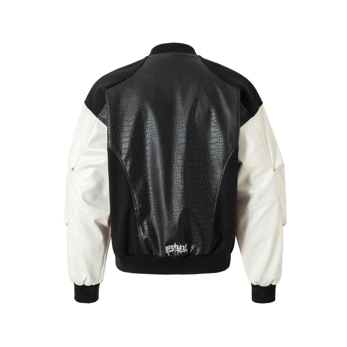 Cross Embroidery Leather Varsity Jacket