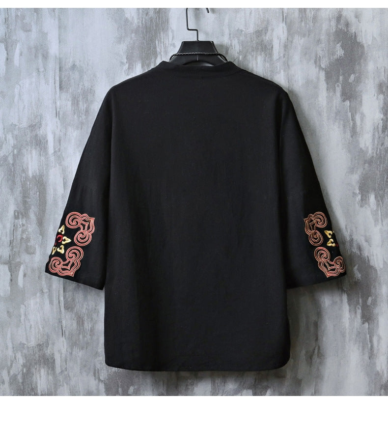 Chinese Embroidered V-Neck Hanfu Tee