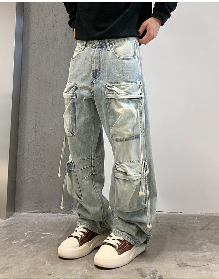 Multi Pocket Sky Blue Cargo Pants