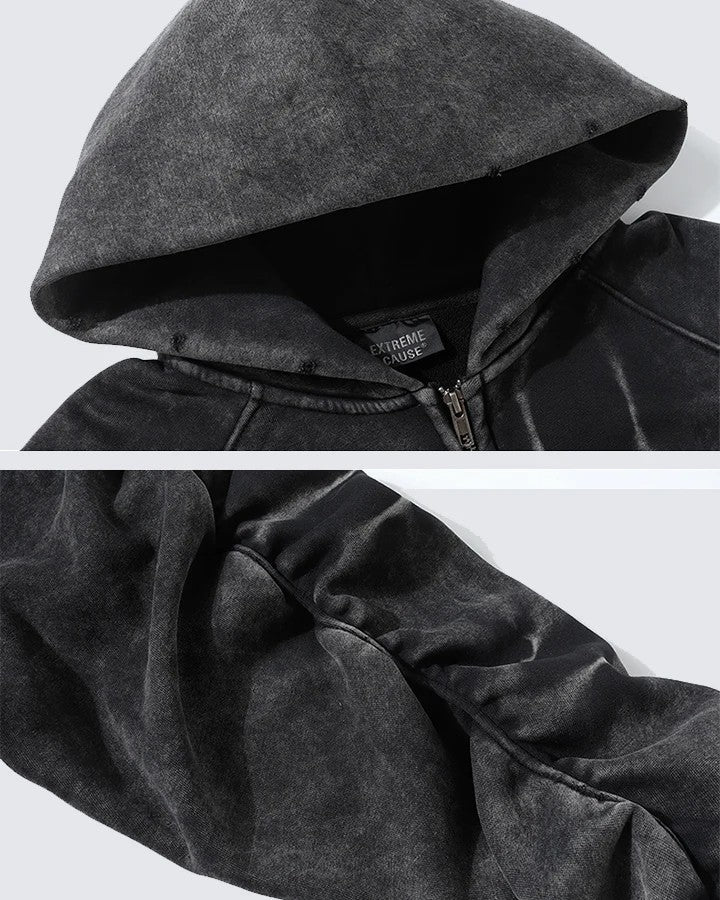 Distressed Washed Zip Hoodie