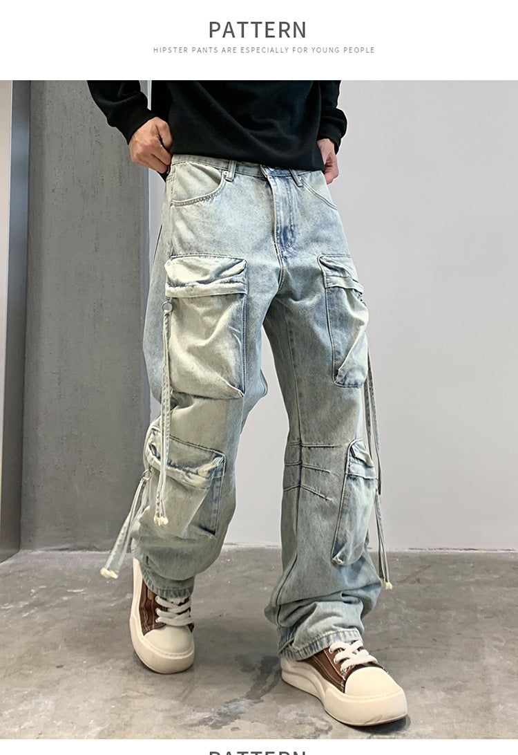 Multi Pocket Sky Blue Cargo Pants