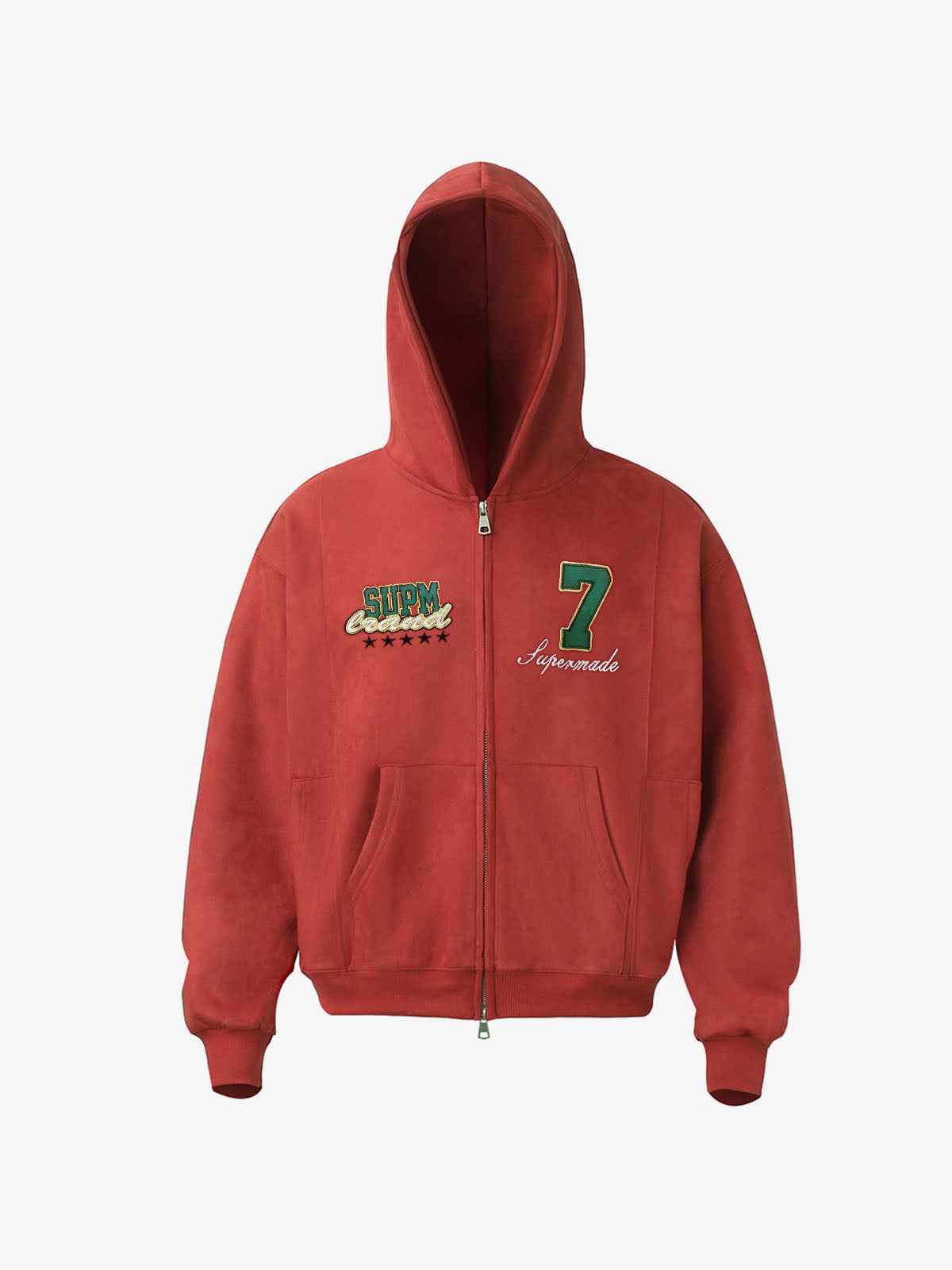 Suede Letter Embroidered Cropped Zip-Up Hoodie