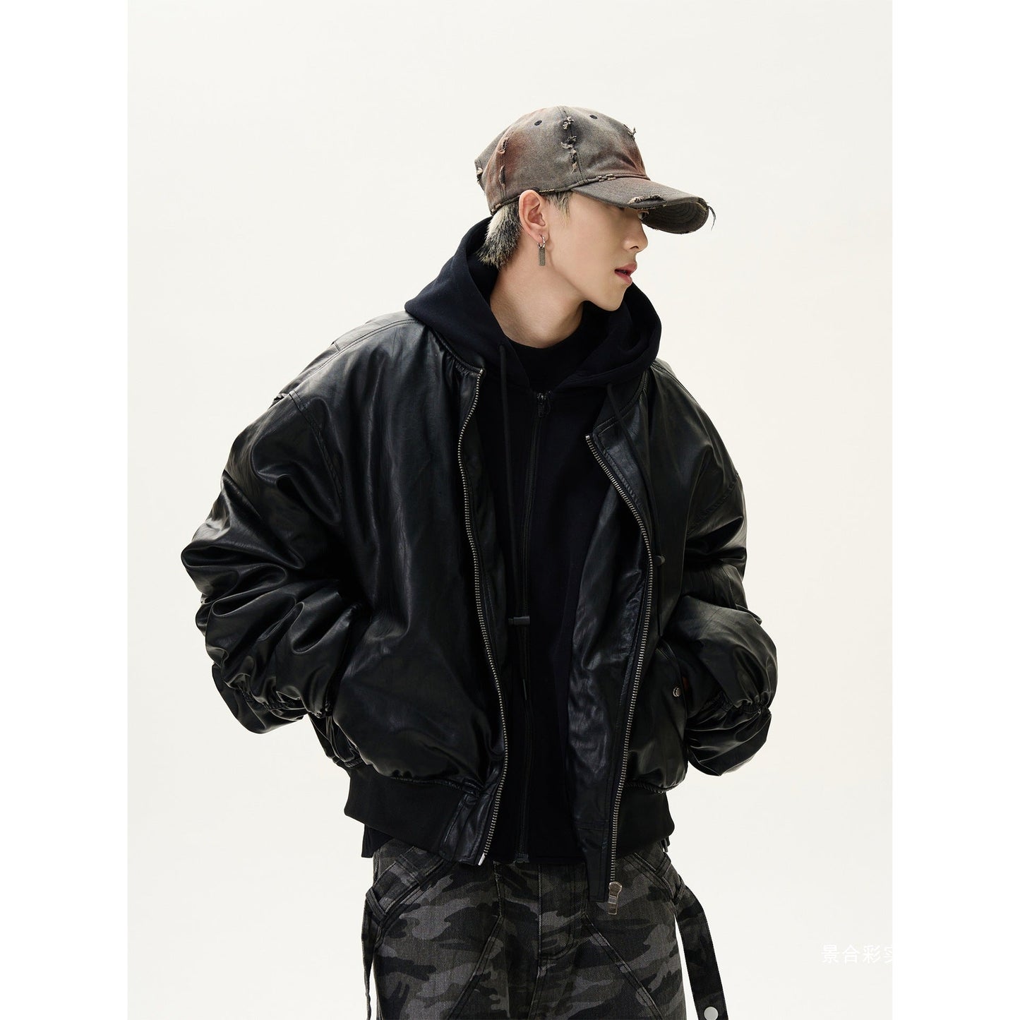 Thick Leather Hooded Jacket
