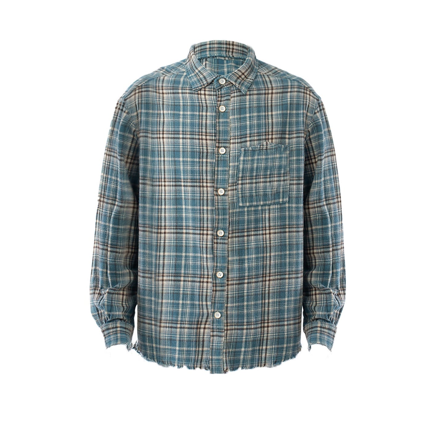 Distressed Plaid Flannel Shirt