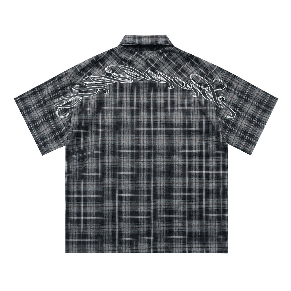 Gothic Embroidered Plaid Short Sleeve Shirt