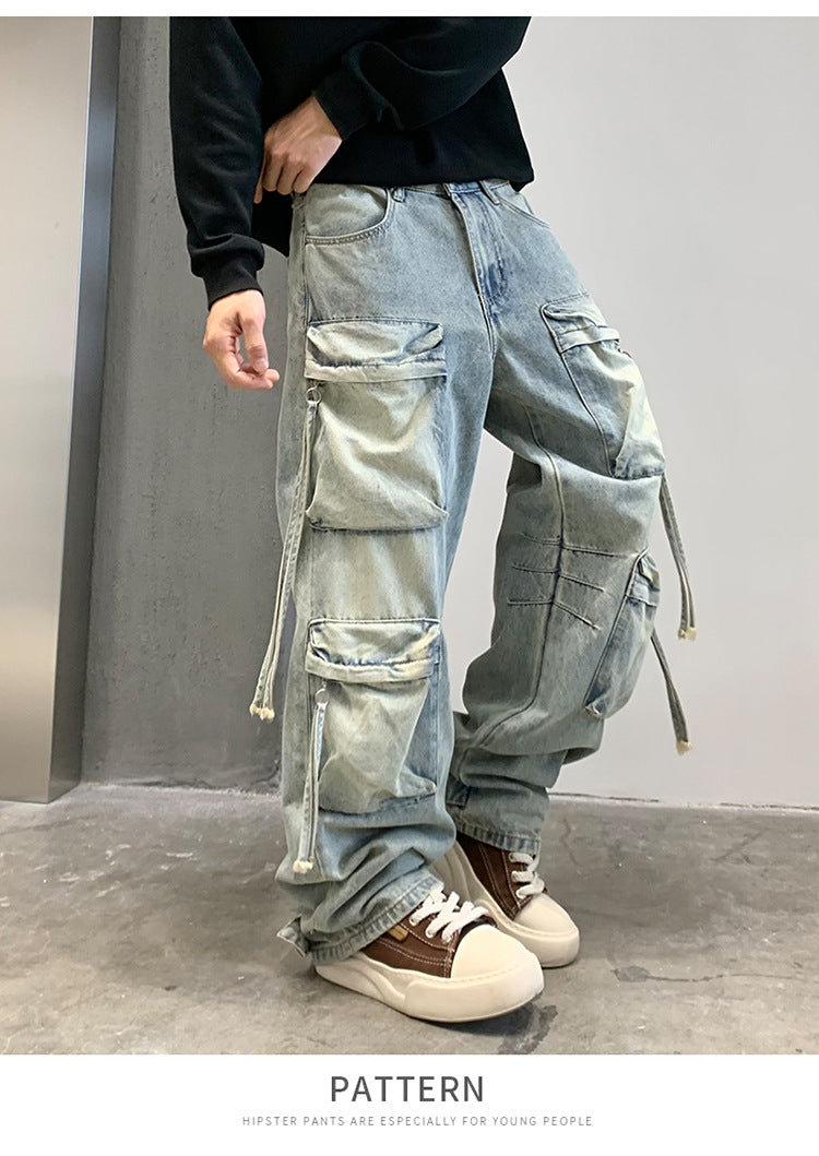 Multi Pocket Sky Blue Cargo Pants