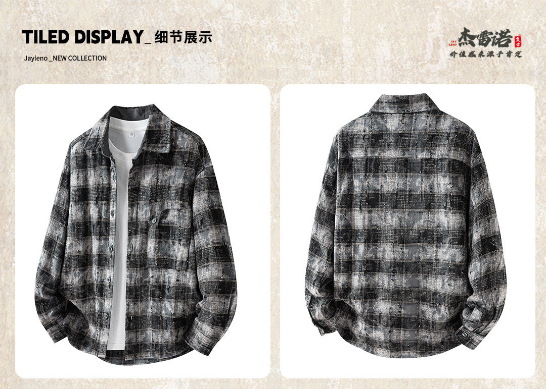 Mens Vintage Washed Plaid Workwear Shirt