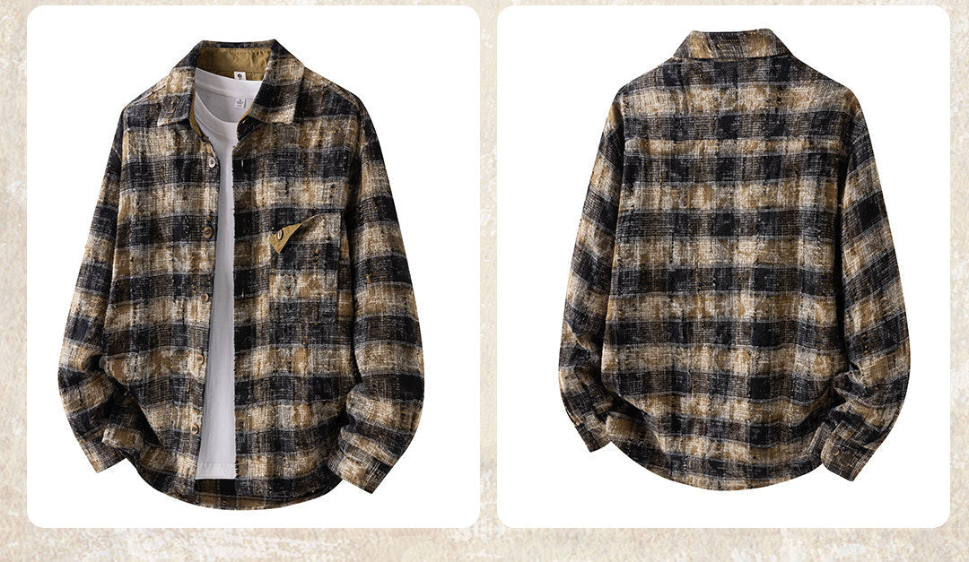 Mens Vintage Washed Plaid Workwear Shirt