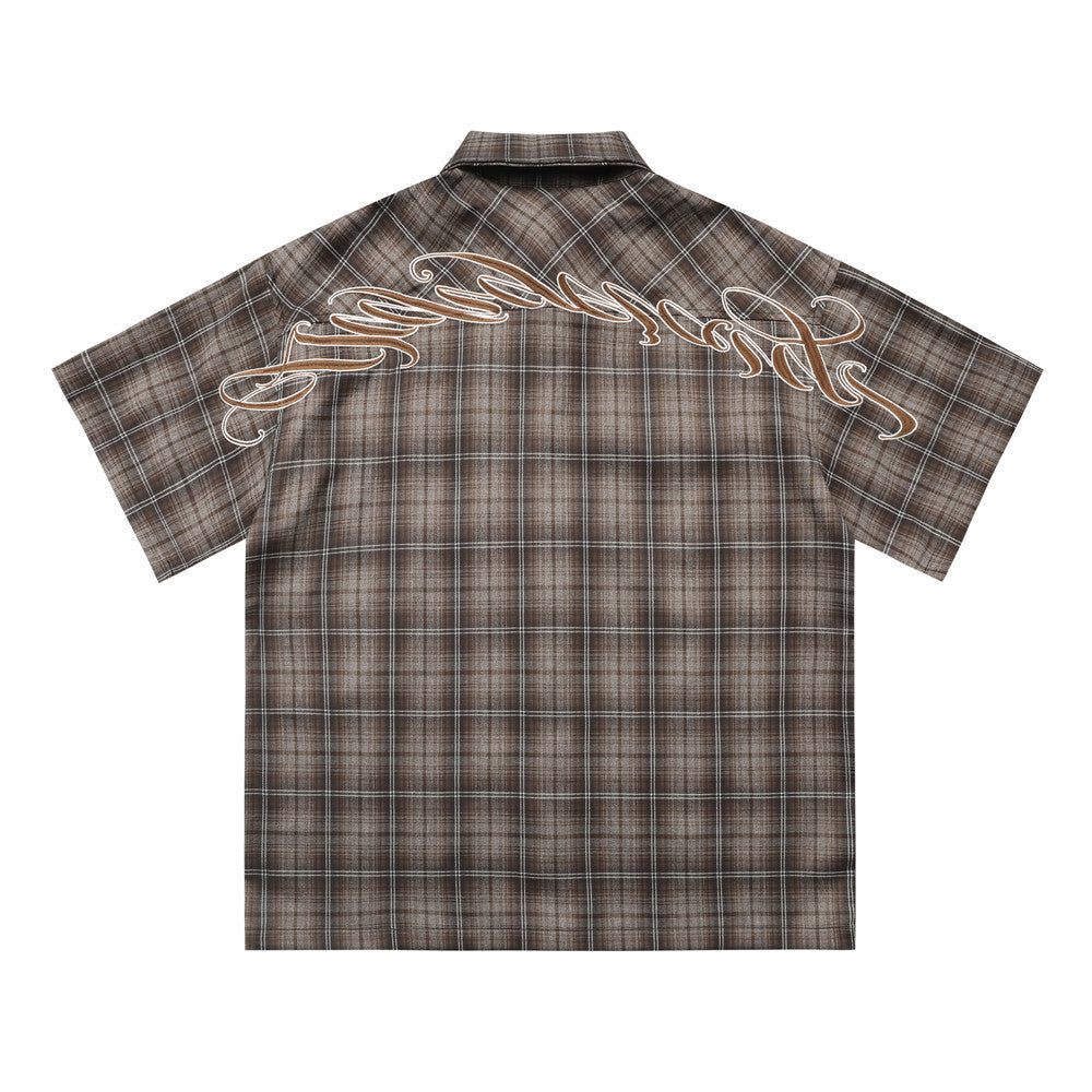 Gothic Embroidered Plaid Short Sleeve Shirt