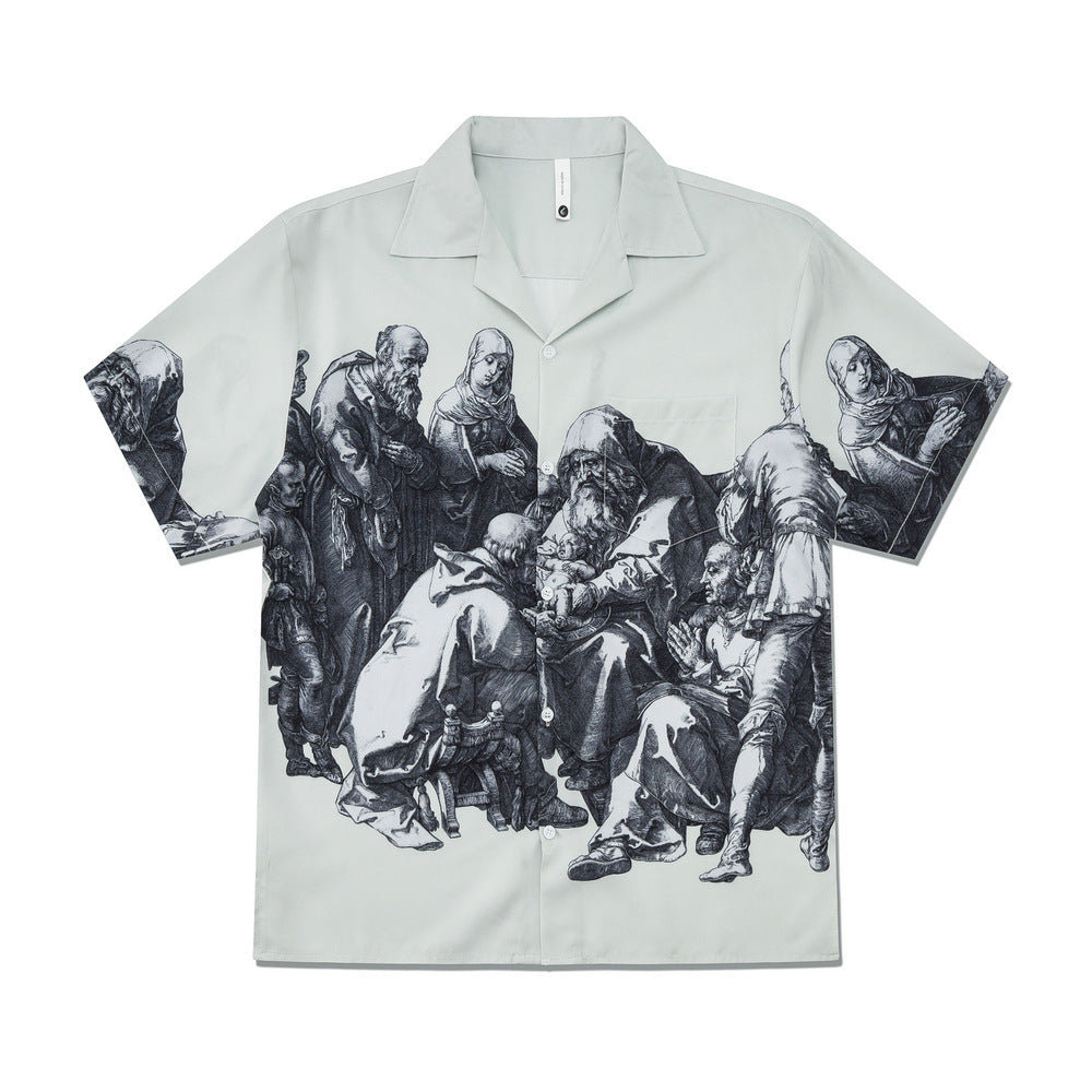 Retro Roman Print Short Sleeve Shirt