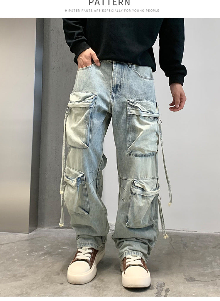 Multi Pocket Sky Blue Cargo Pants