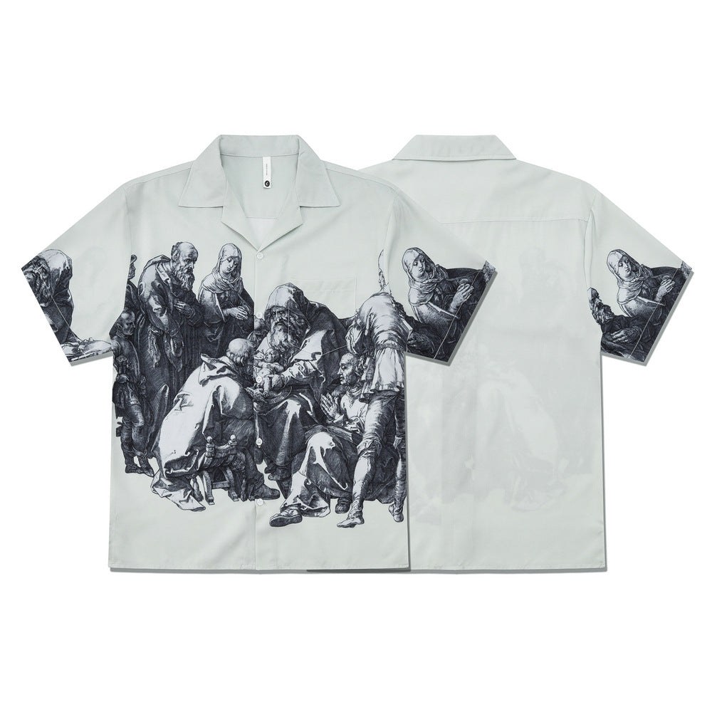 Retro Roman Print Short Sleeve Shirt