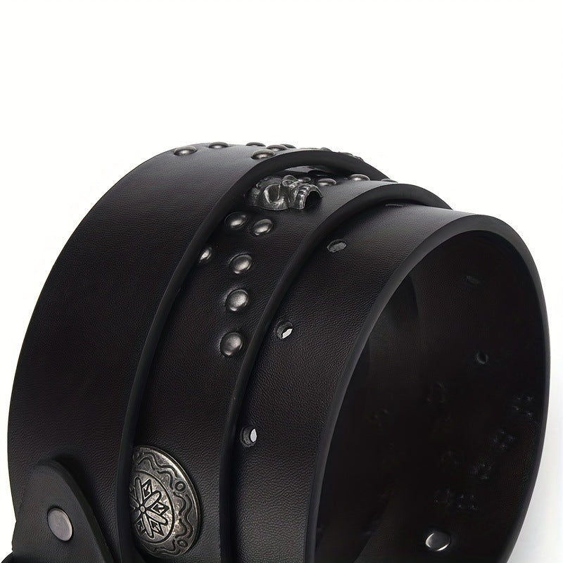 Punk Skull Studded Black Leather Belt