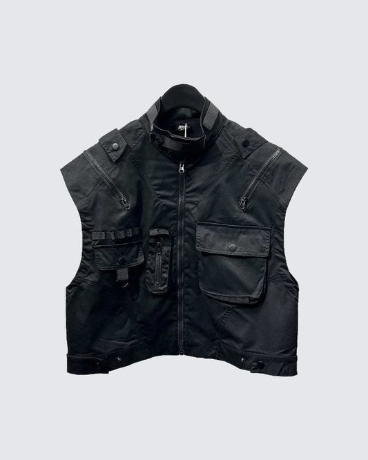 Multi Pocket Black Vest Jacket
