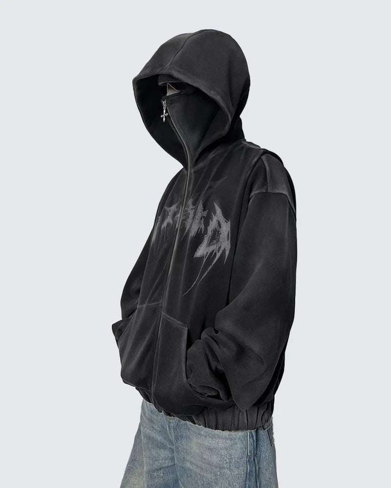 Corrupted Ski Mask Hooded Zip Hoodie