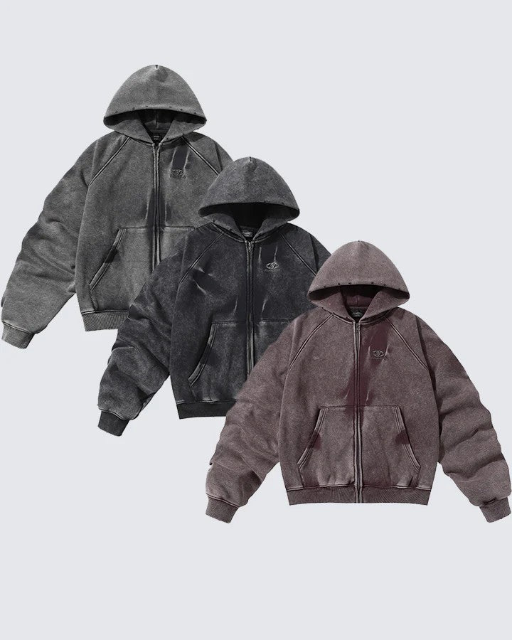 Distressed Washed Zip Hoodie