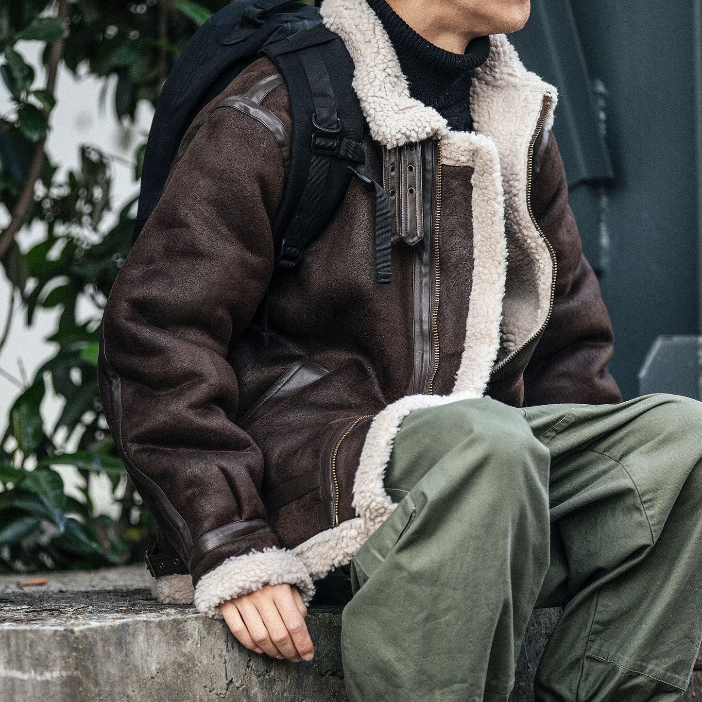 Motorcycle Suede Brown Fur Jacket