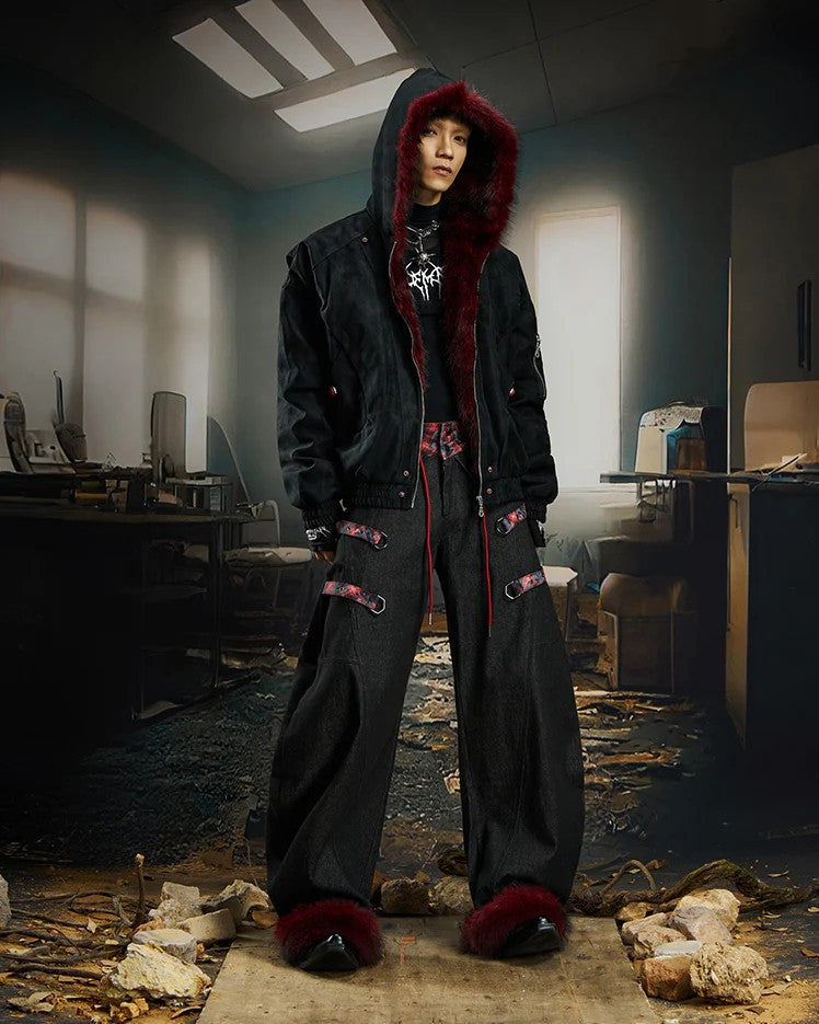 Fleece Lined 'Crimson' Red Fur Jacket