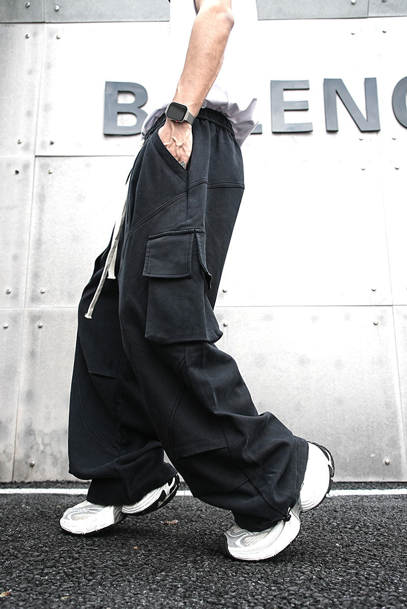 Baggy Cotton Black Cargo Pants