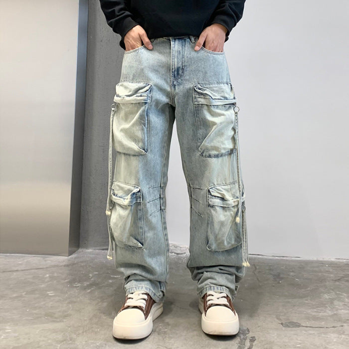 Multi Pocket Sky Blue Cargo Pants