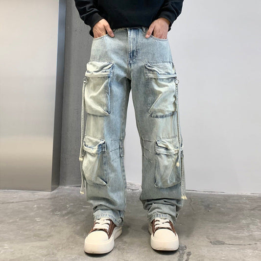 Multi Pocket Sky Blue Cargo Pants