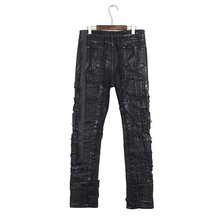 Dark Coating Waxed Distressed Jeans