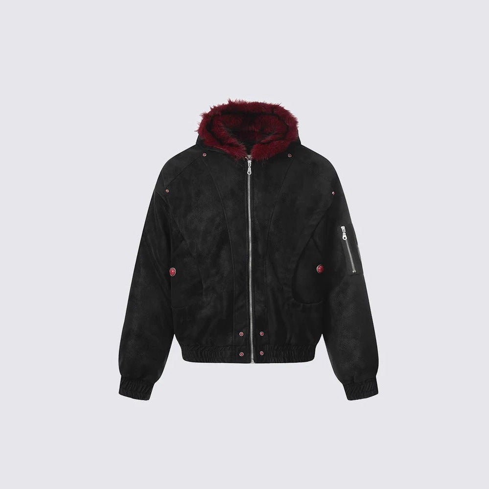 Fleece Lined 'Crimson' Red Fur Jacket