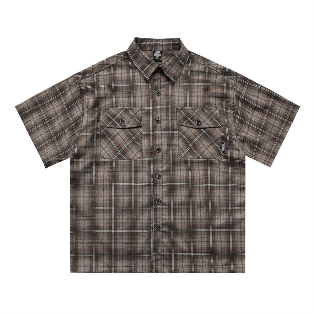 Gothic Embroidered Plaid Short Sleeve Shirt