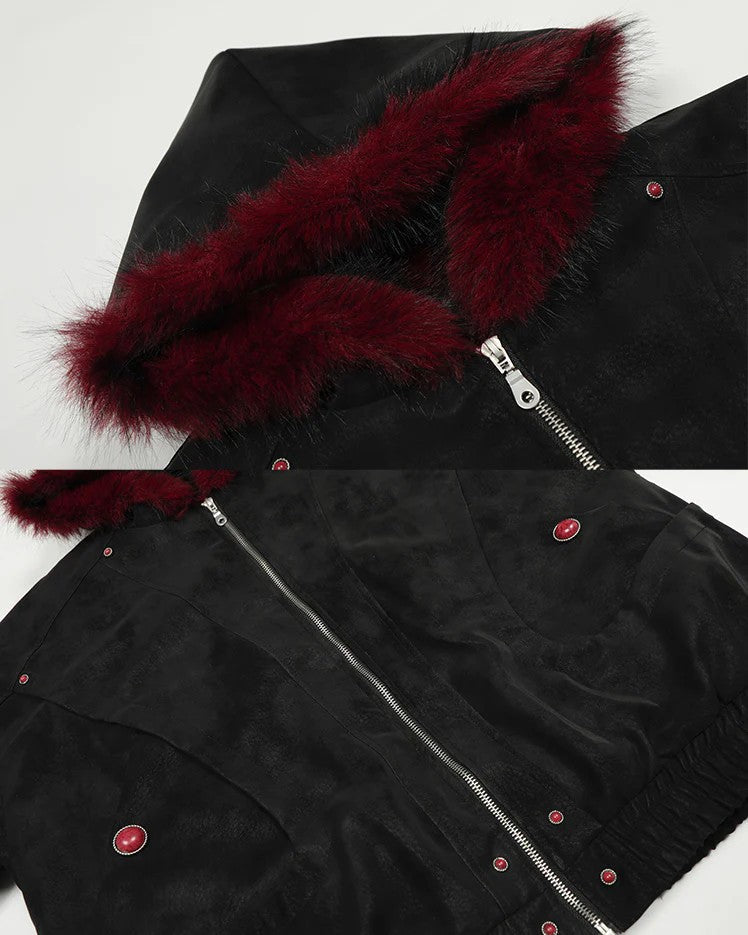 Fleece Lined 'Crimson' Red Fur Jacket