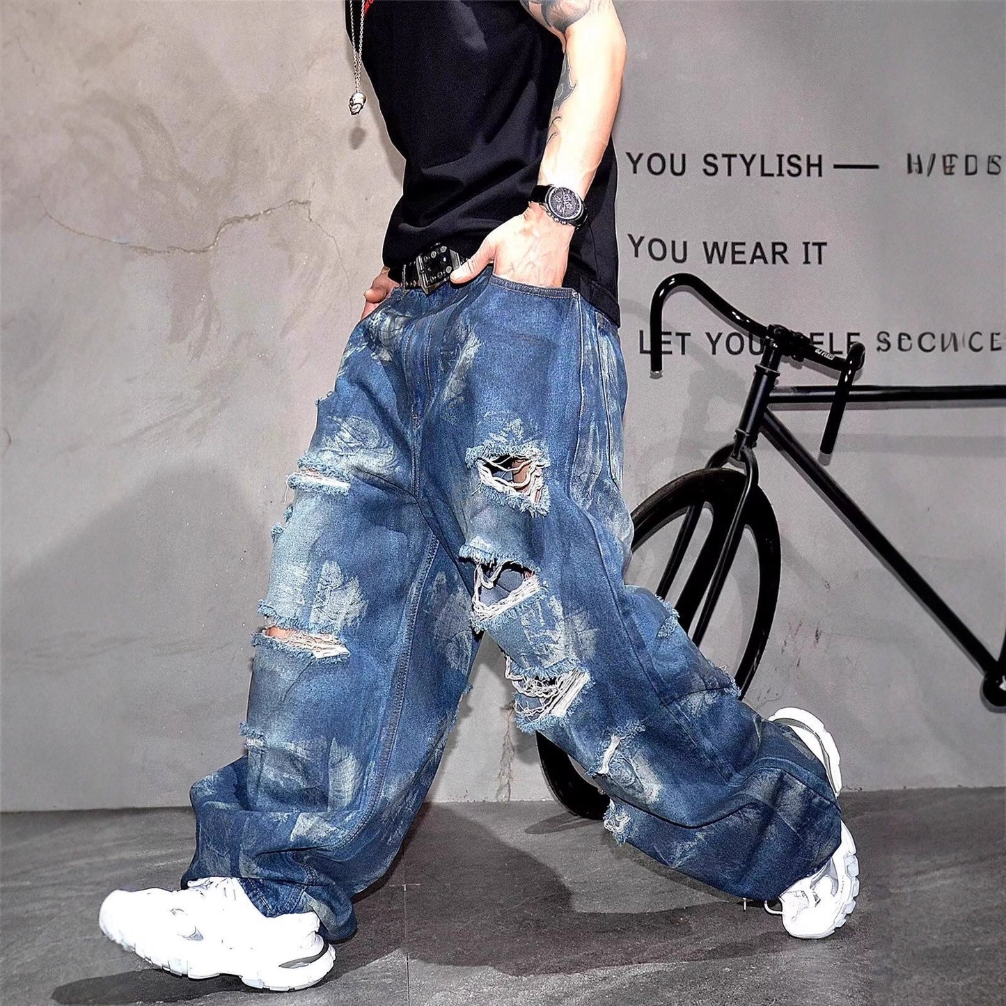 Ruin Distressed Jeans - Heavy Blue