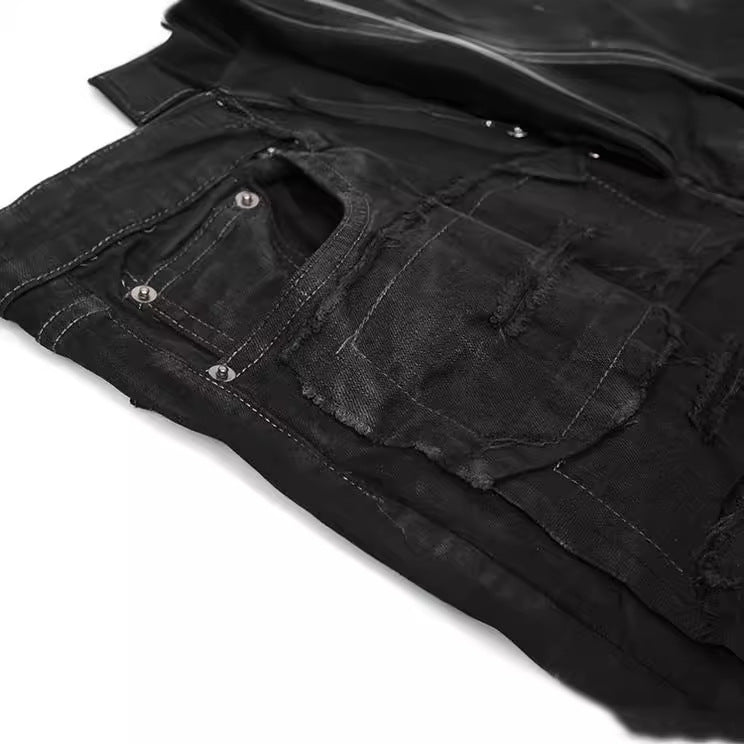 Dark Coating Waxed Distressed Jeans