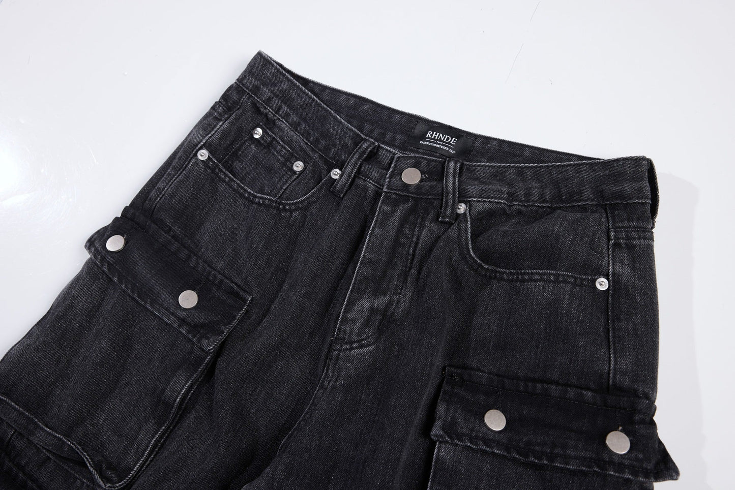 Washed Black Vintage Straight Leg Cargo Jeans