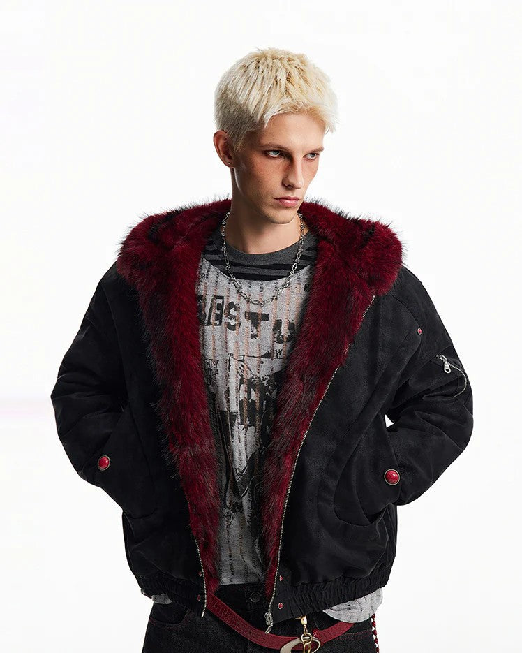 Fleece Lined 'Crimson' Red Fur Jacket