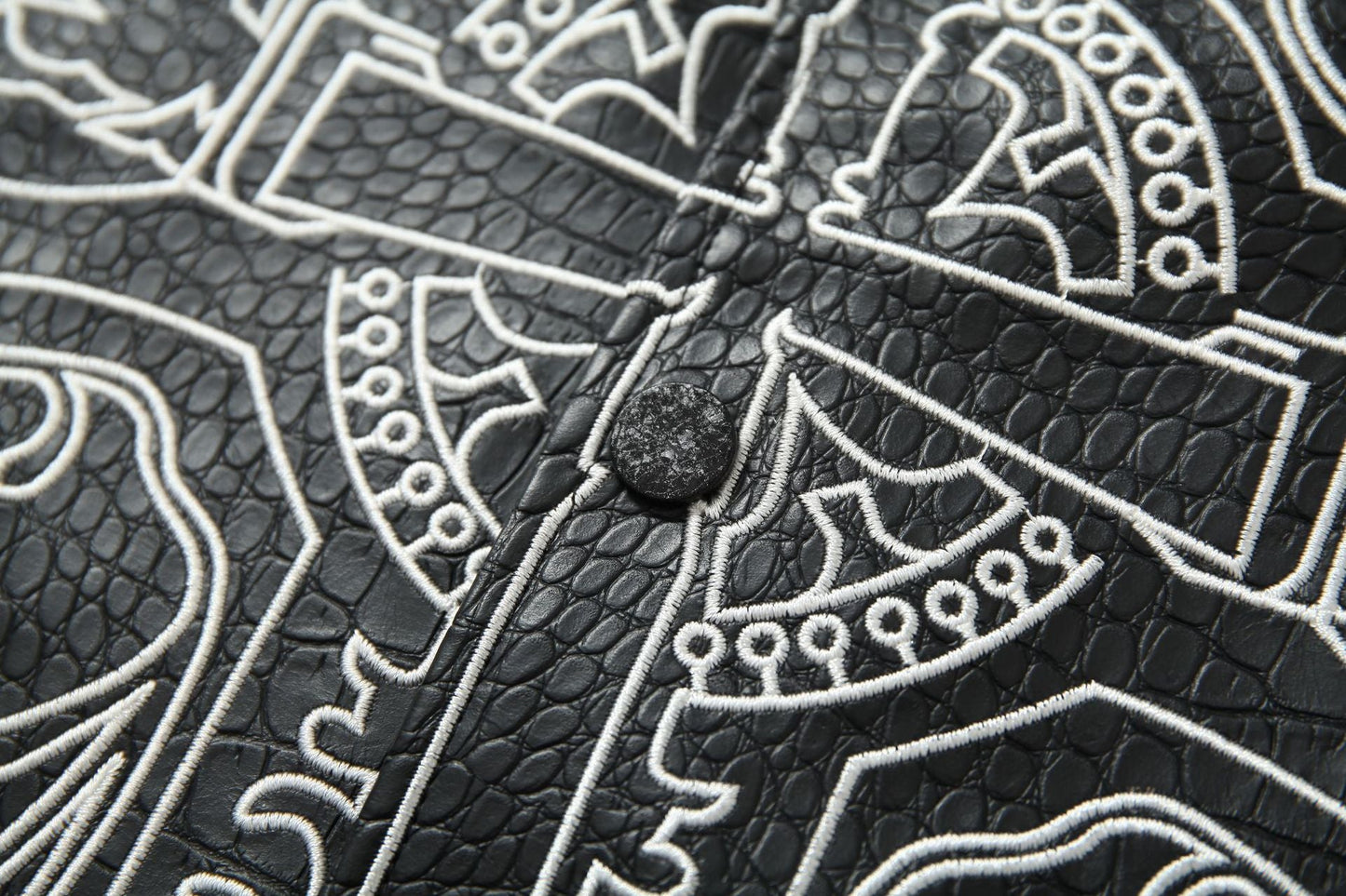 Cross Embroidery Leather Varsity Jacket