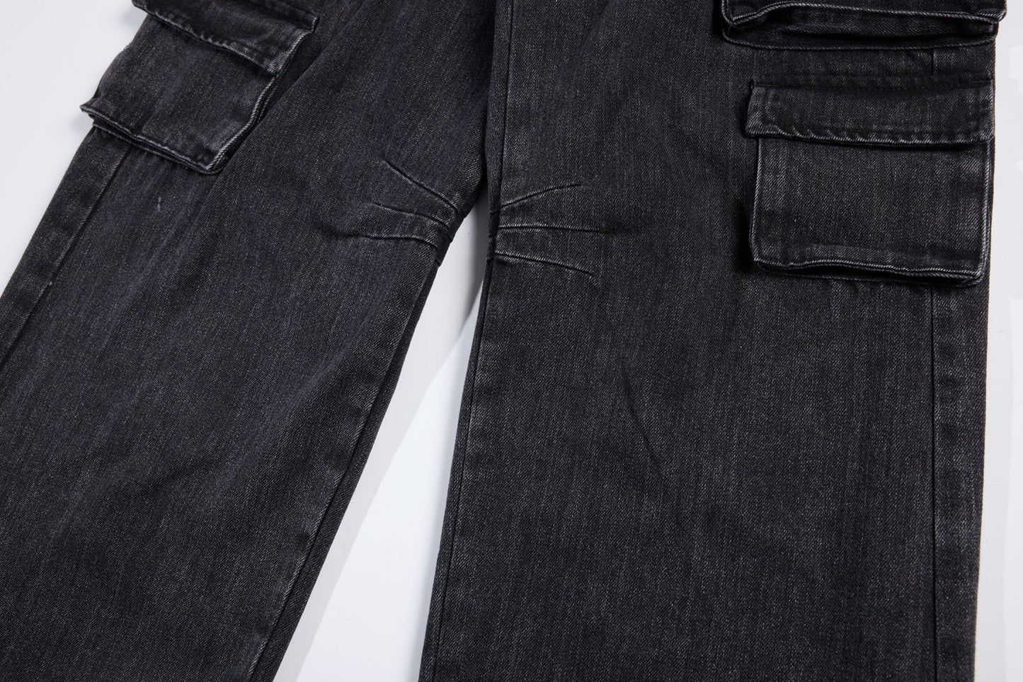 Washed Black Vintage Straight Leg Cargo Jeans