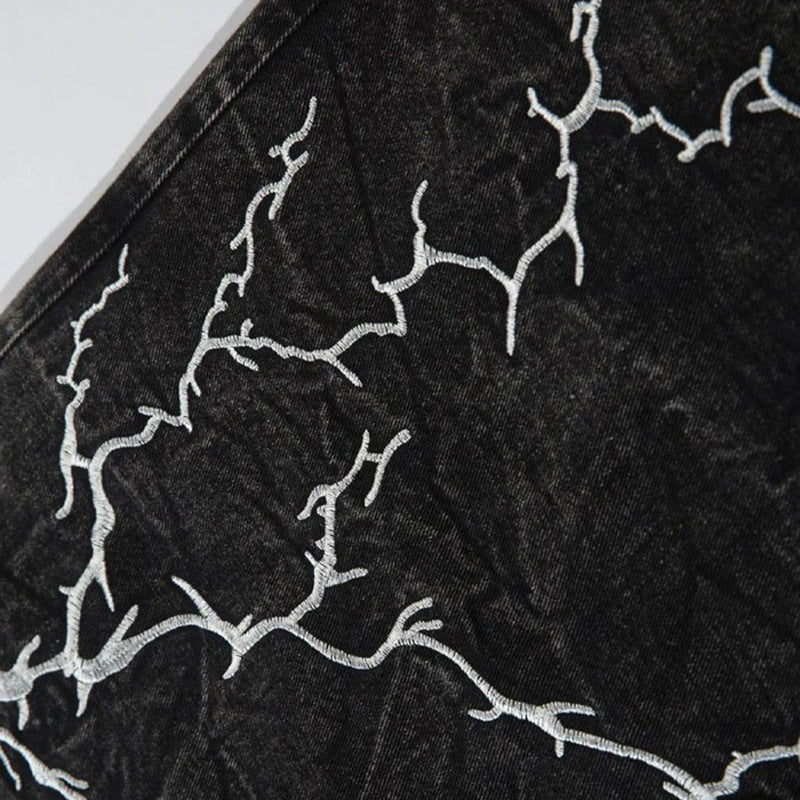 Lightning Embroidery Flared Jeans