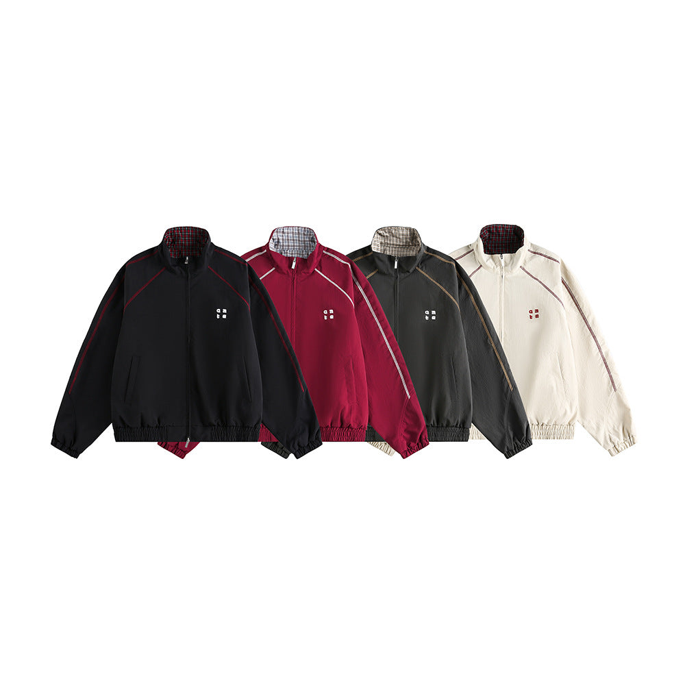 Retro Varsity Plaid Stand Collar Jacket