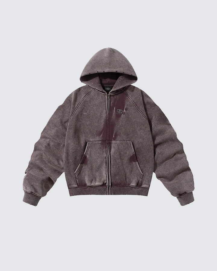 Distressed Washed Zip Hoodie