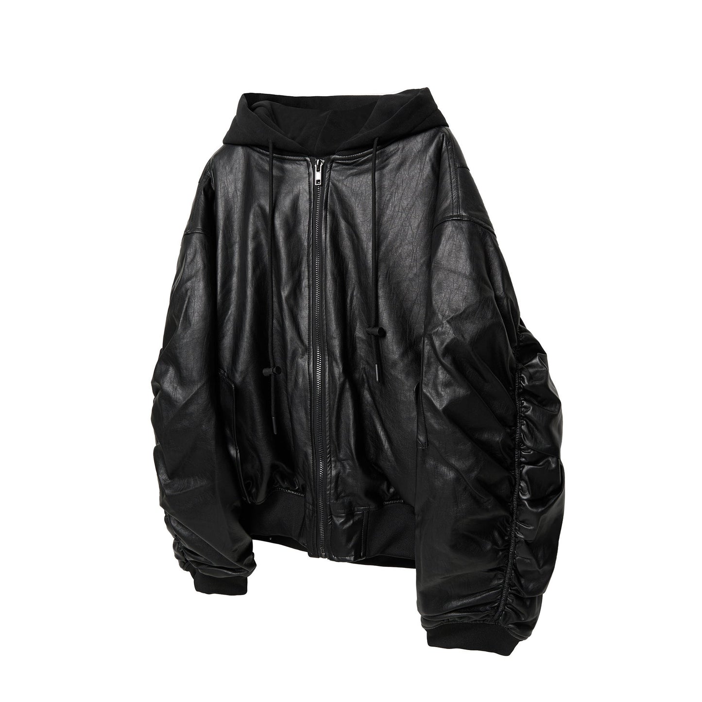 Thick Leather Hooded Jacket