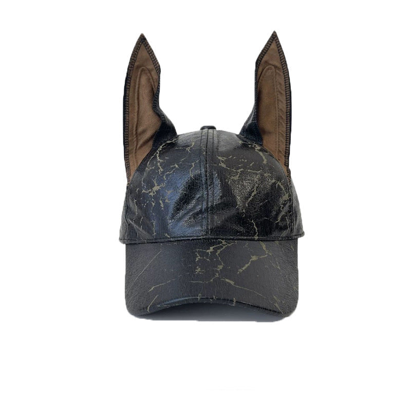 Punk Doberman Ears Leather Baseball Cap
