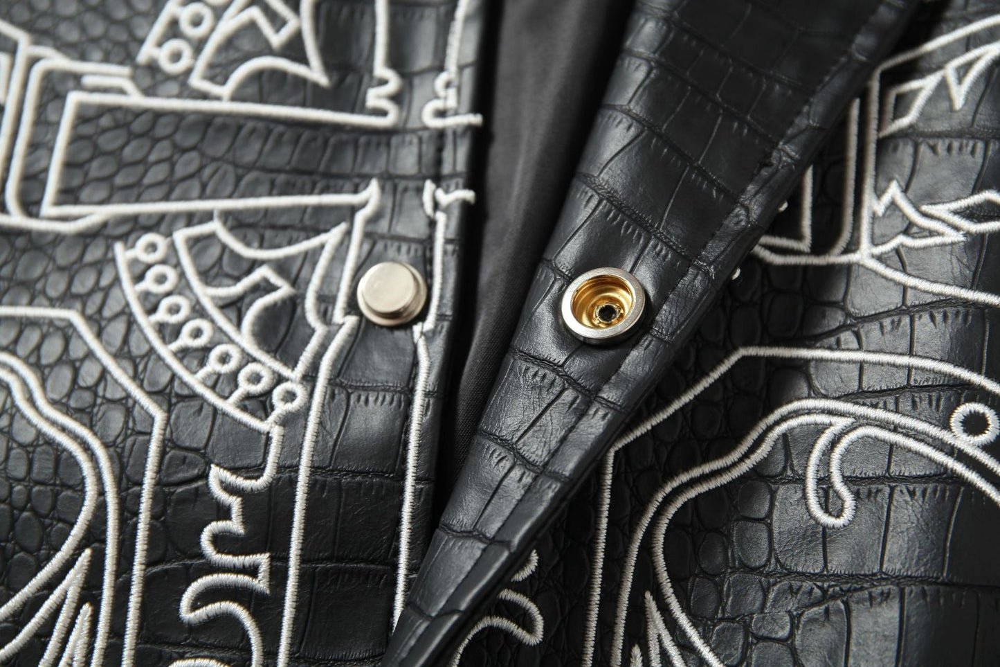Cross Embroidery Leather Varsity Jacket