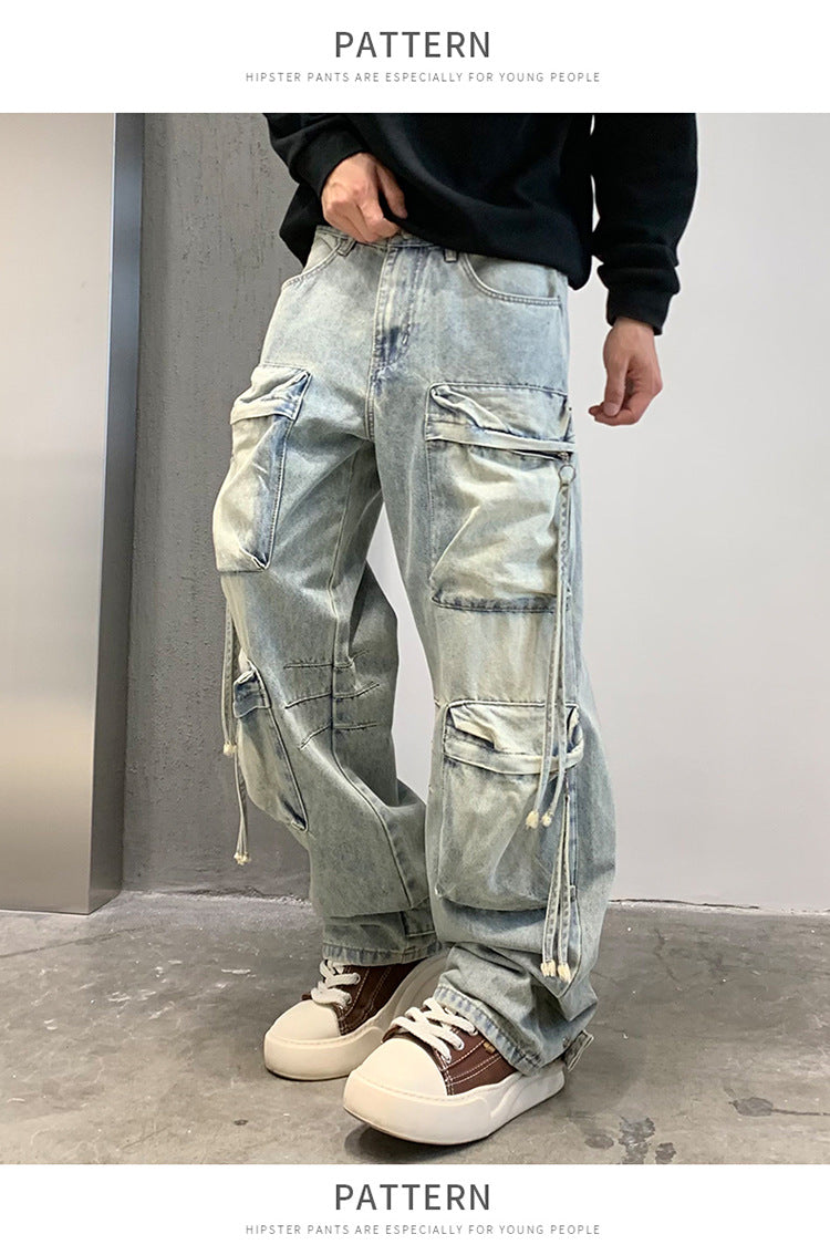 Multi Pocket Sky Blue Cargo Pants