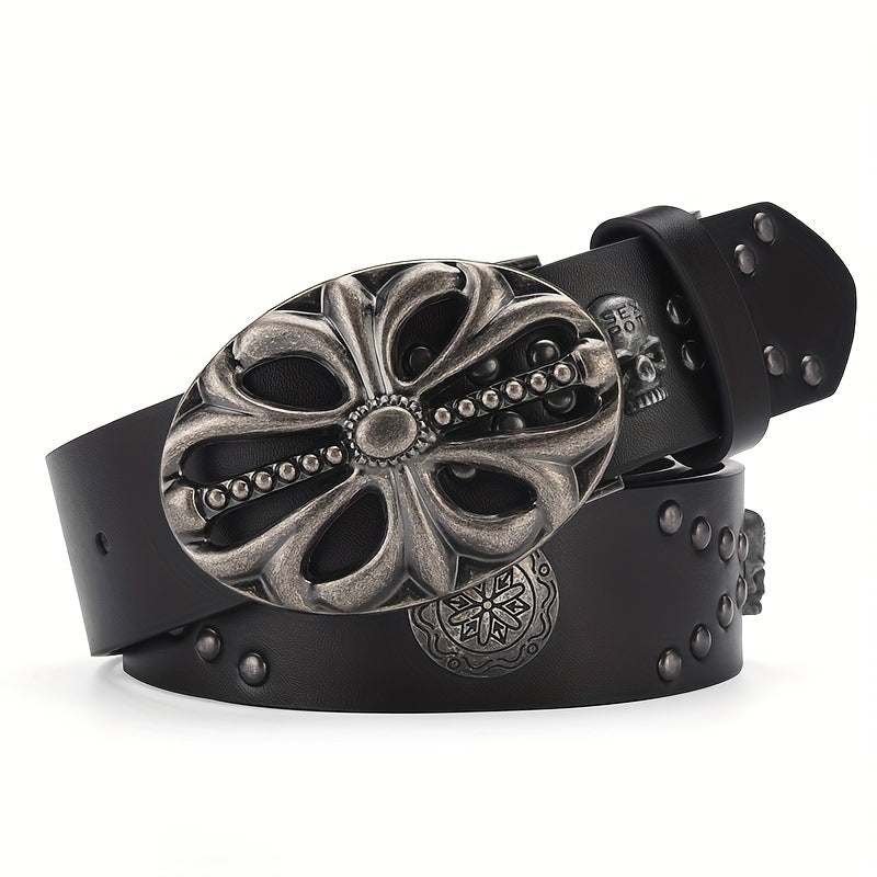Punk Skull Studded Black Leather Belt