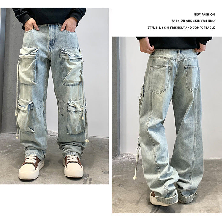Multi Pocket Sky Blue Cargo Pants