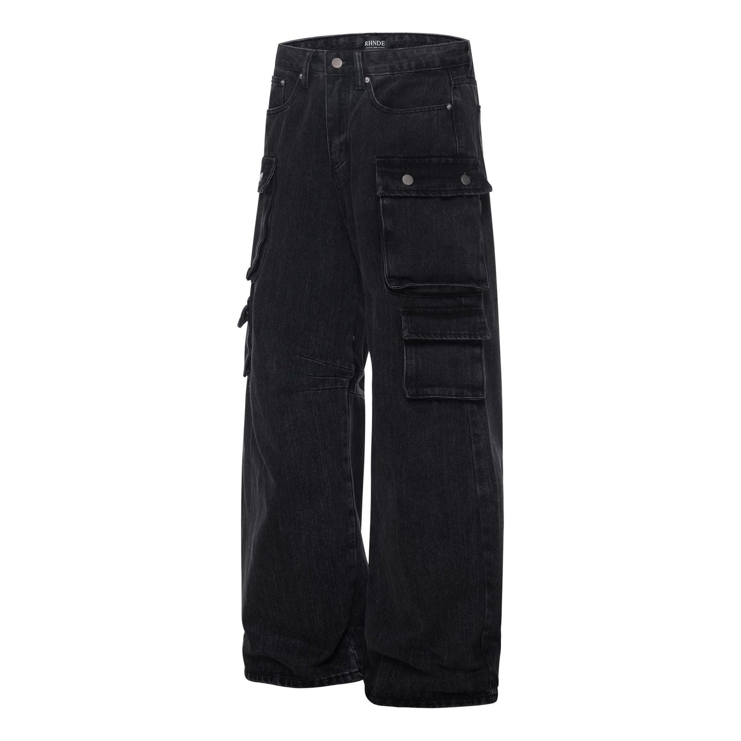 Washed Black Vintage Straight Leg Cargo Jeans